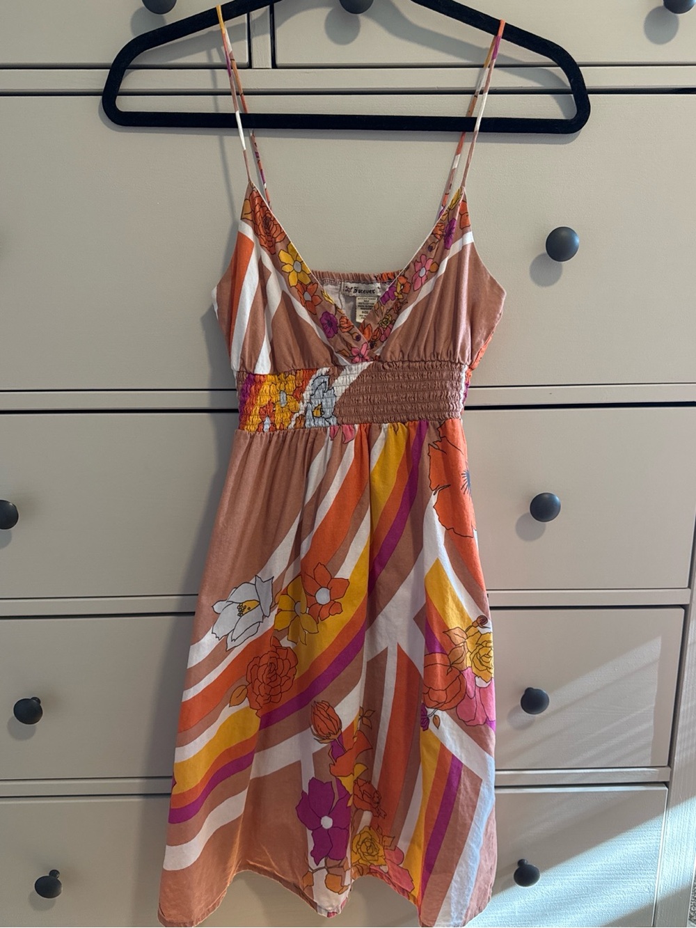 Y2K Forever 21 Retro Stripe Floral Sundress Size Small 100% Cotton